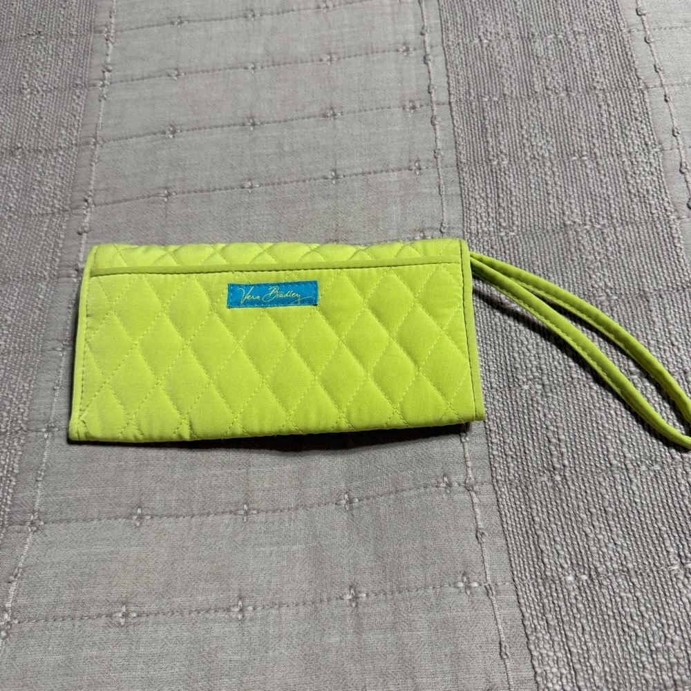 Vera Bradley Quilted Wristlet Wallet Key Lime Green Blue Multi-Pockets Women's